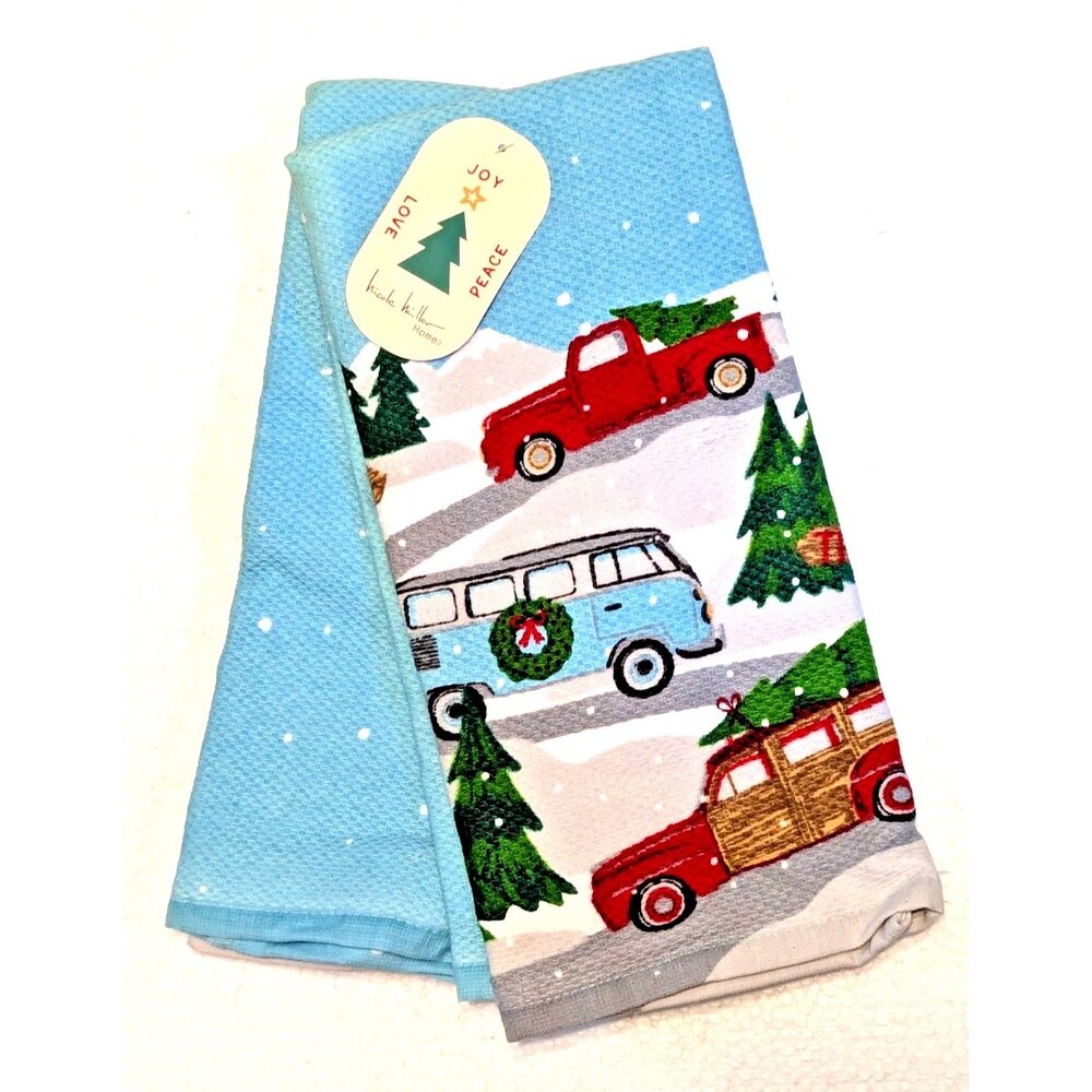 Nicole Miller Kitchen Towels Retro Travel Van Woody Wagon Red Truck 2-pc Holiday
